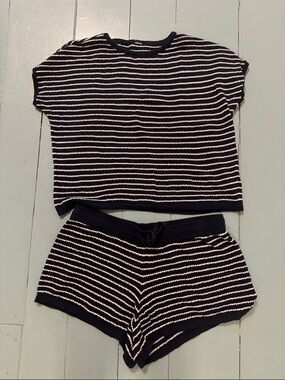 Pact Navy and White Striped Sweater XL